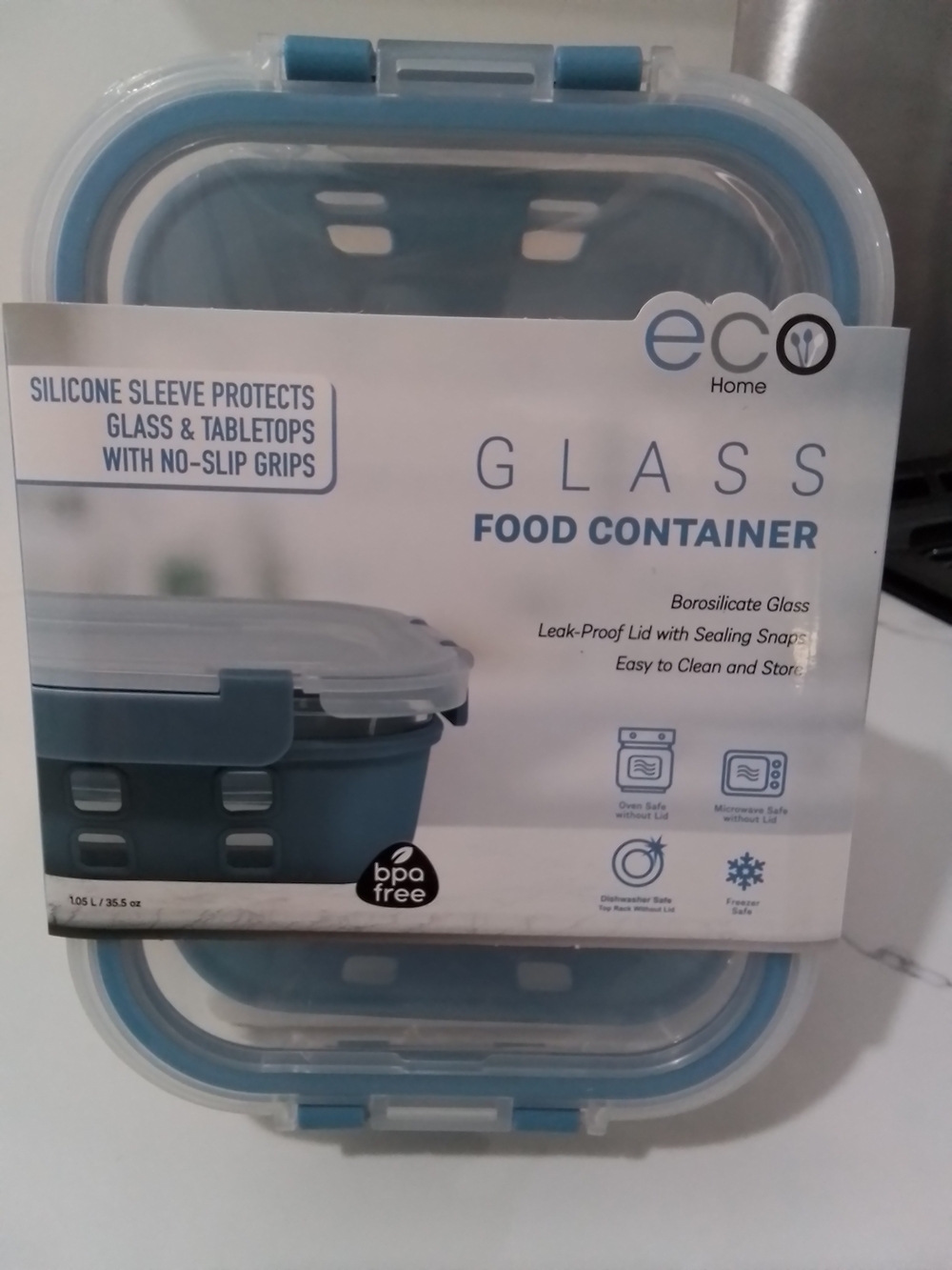 Eco Home Glass Food Container - Blue Silicone Sleeve